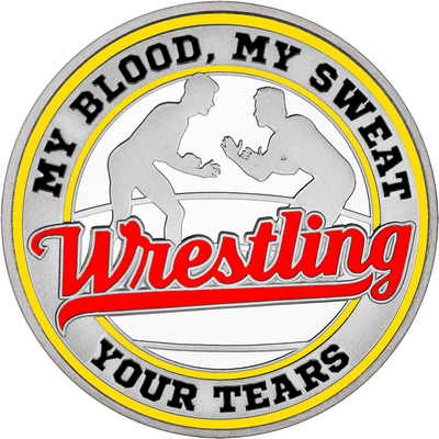 Red "Wrestling" with Yellow Outer Circular Borders